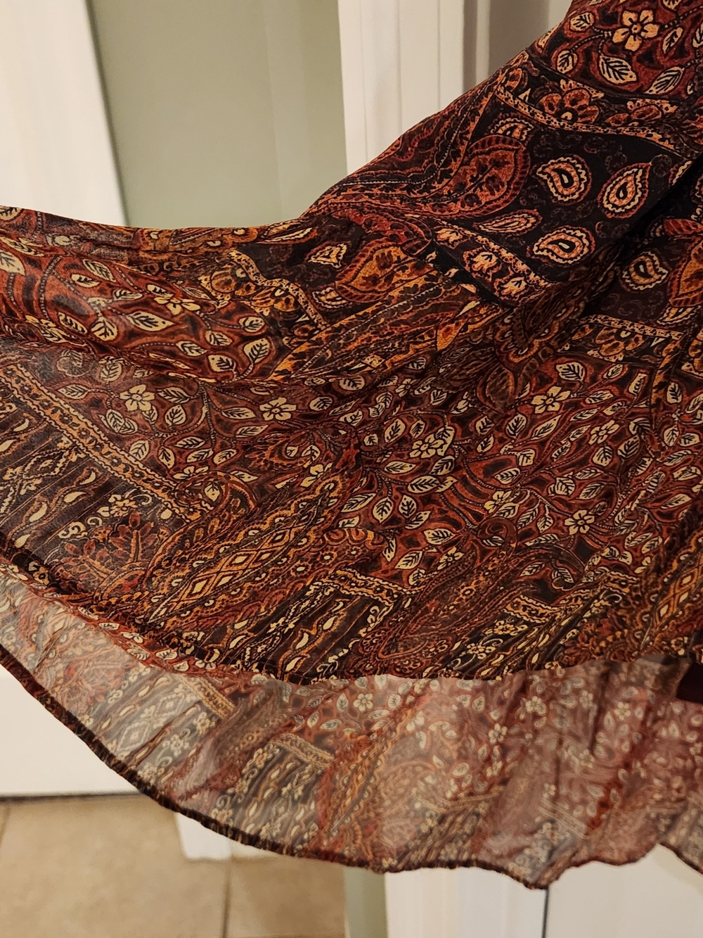 Anthropologie Pinnacle Made In India Detailed W Silk Fall Vibes High-Low Midi - Picture 12 of 15